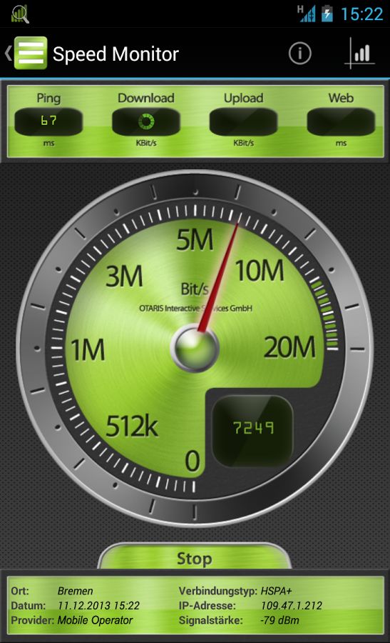 NuPex Android App Speedtest Screen